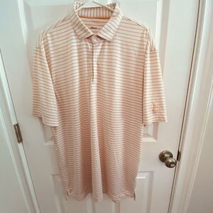 JOHNNIE-O Shirt Mens Size Large Polo Performance Stripe Golf Wicking Peach